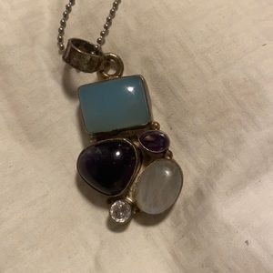 Gemstone pendant chalcedony, amethyst, moonstone sterling silver